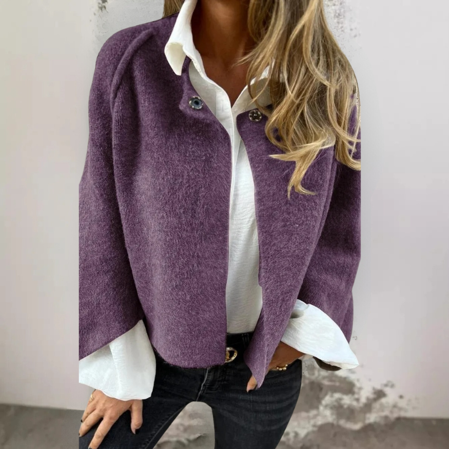 Haley - Round Neck and Long Sleeves Wool Coat